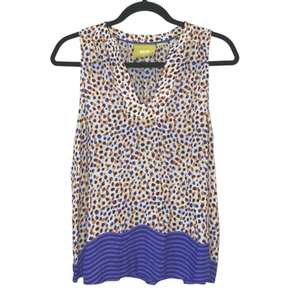 Maeve Anthropologie Sleeveless Blouse‎ Size 6 Polka Dot Blue Hem Top